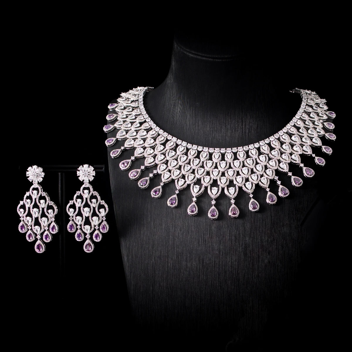 Luxury Indian Bridal Emerald Cubic Zirconia Necklace and Earrings Set