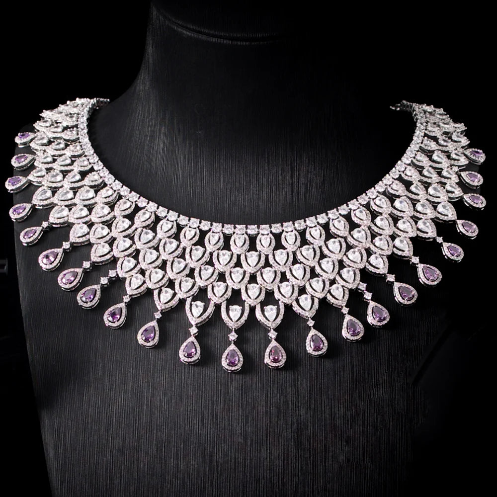 Luxury Indian Bridal Emerald Cubic Zirconia Necklace and Earrings Set