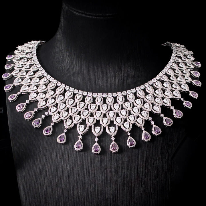 Luxury Indian Bridal Emerald Cubic Zirconia Necklace and Earrings Set