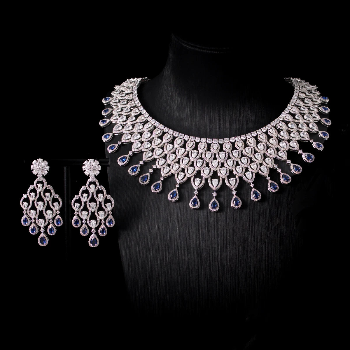 Luxury Indian Bridal Emerald Cubic Zirconia Necklace and Earrings Set