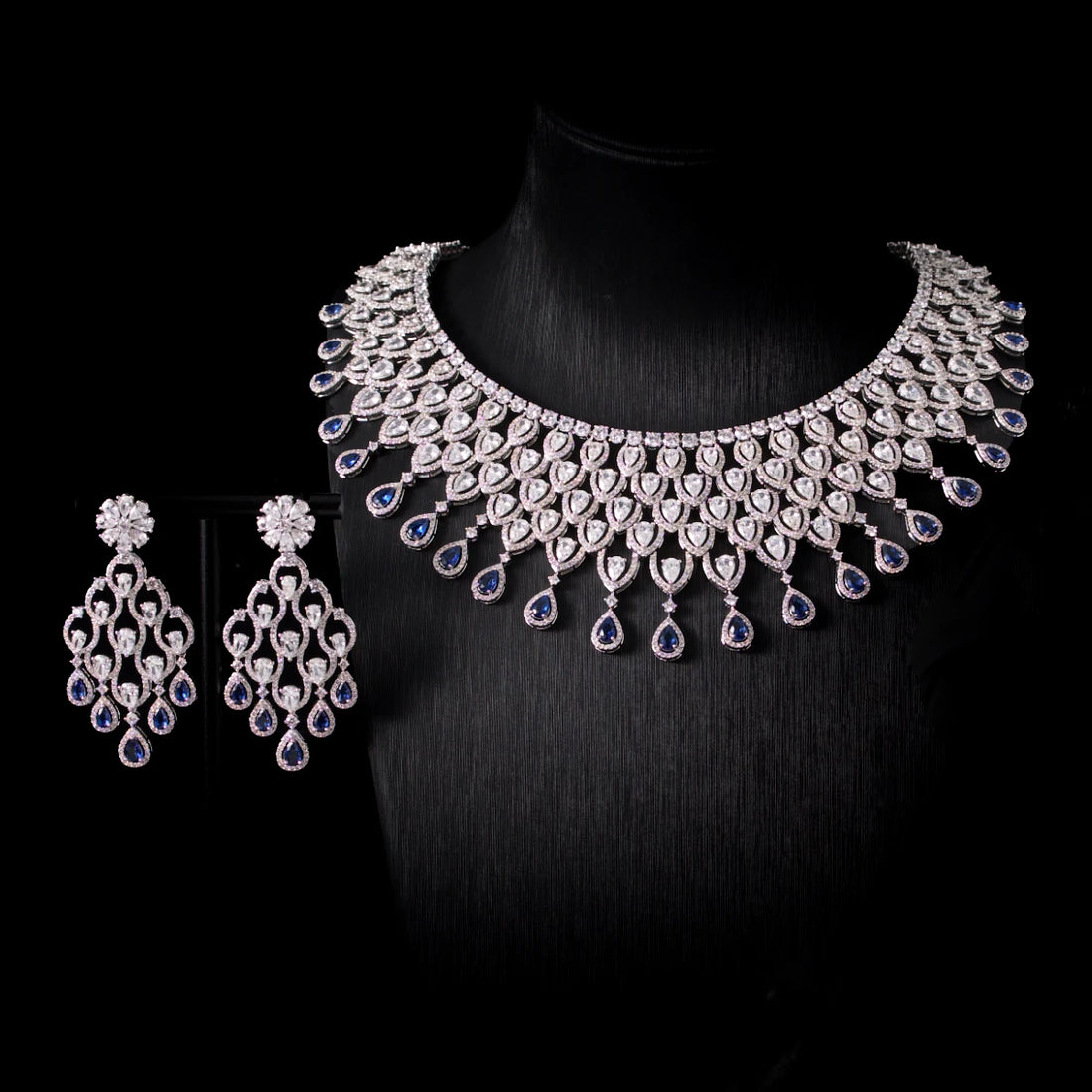 Luxury Indian Bridal Emerald Cubic Zirconia Necklace and Earrings Set