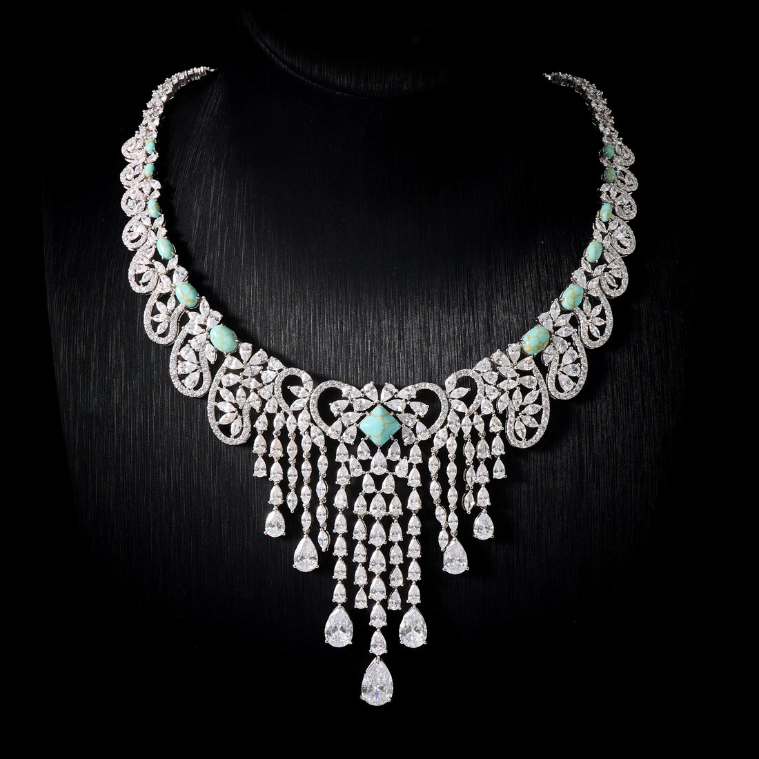 Luxury Turquoise Cubic Zirconia Bridal Necklace Set for Women