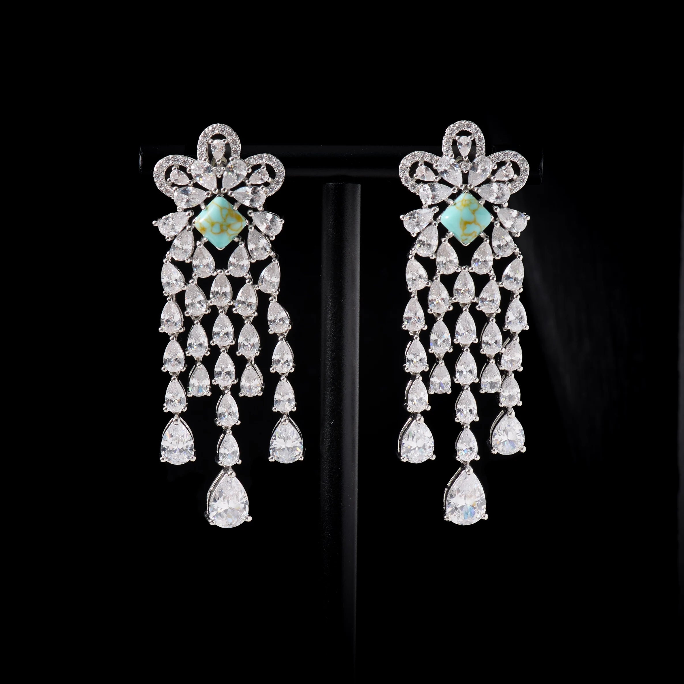 Luxury Turquoise Cubic Zirconia Bridal Necklace Set for Women