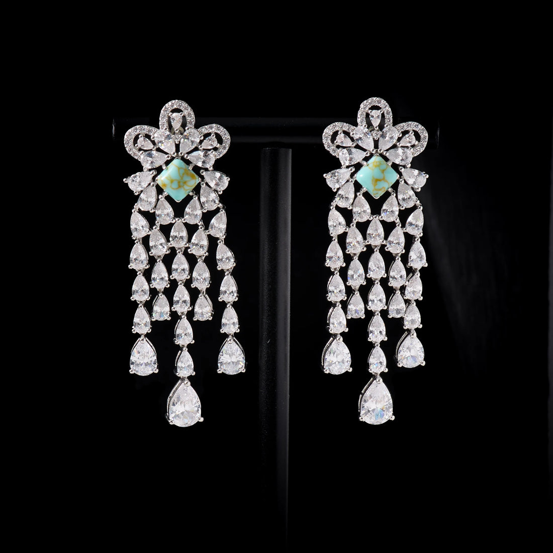 Luxury Turquoise Cubic Zirconia Bridal Necklace Set for Women