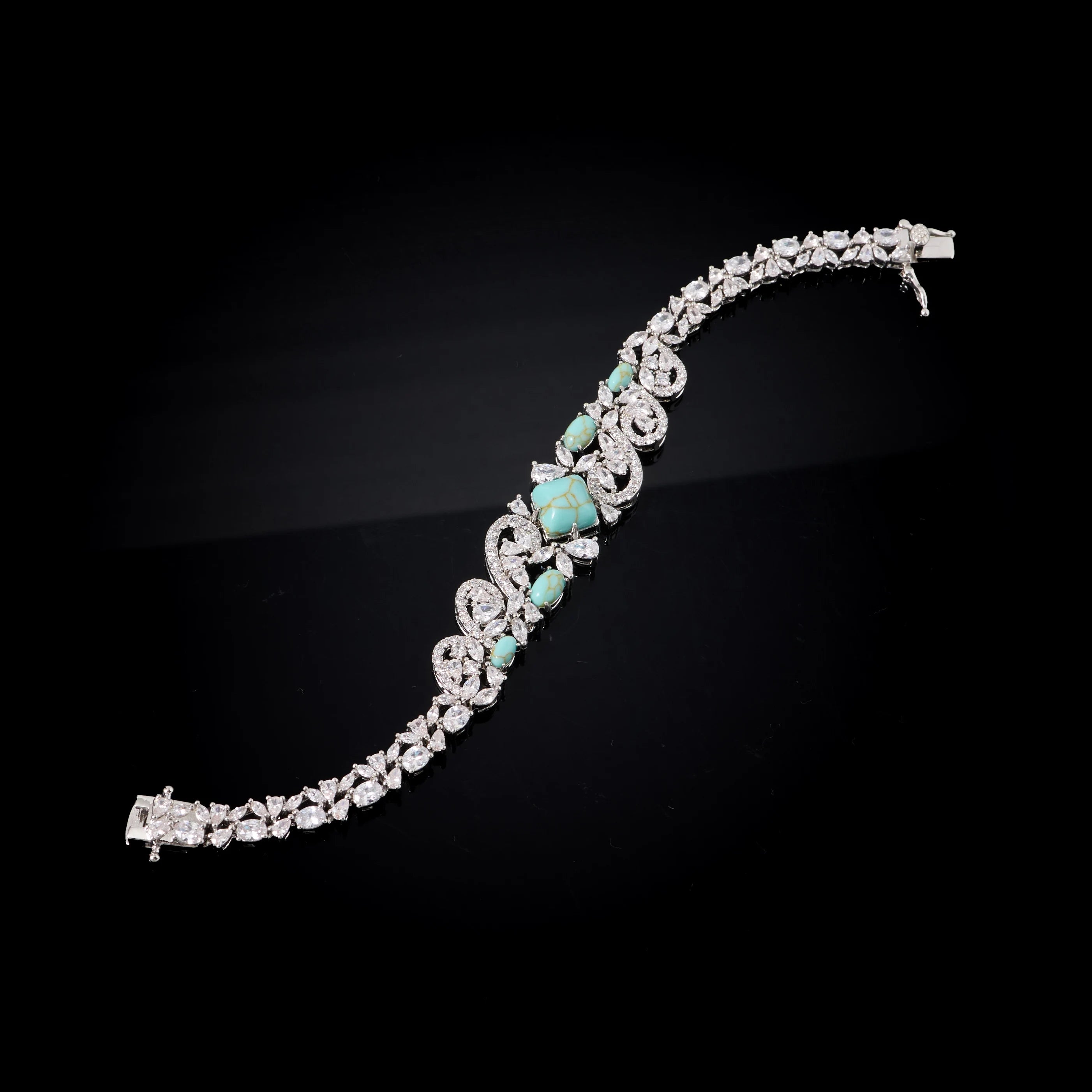 Luxury Turquoise Cubic Zirconia Bridal Necklace Set for Women