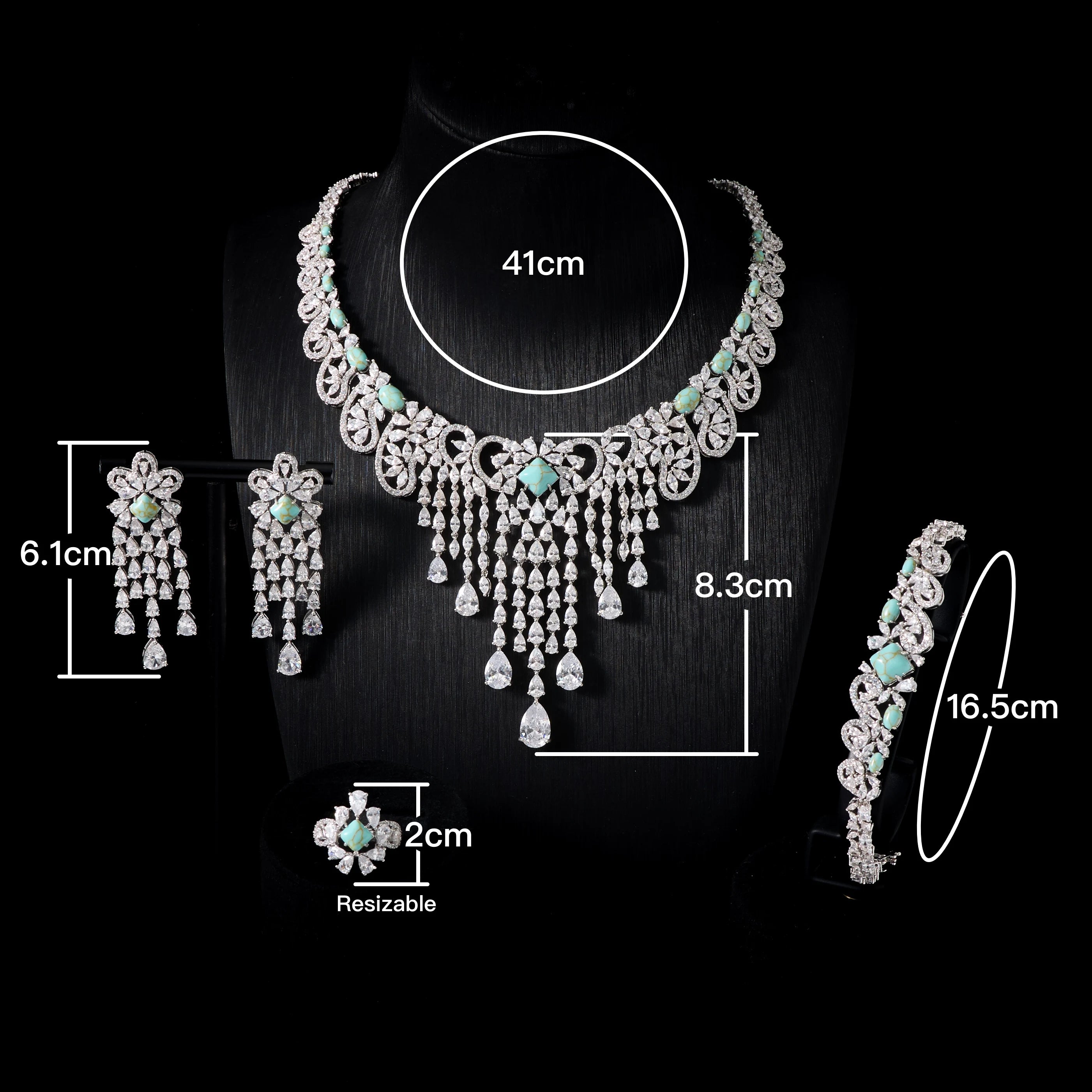 Luxury Turquoise Cubic Zirconia Bridal Necklace Set for Women