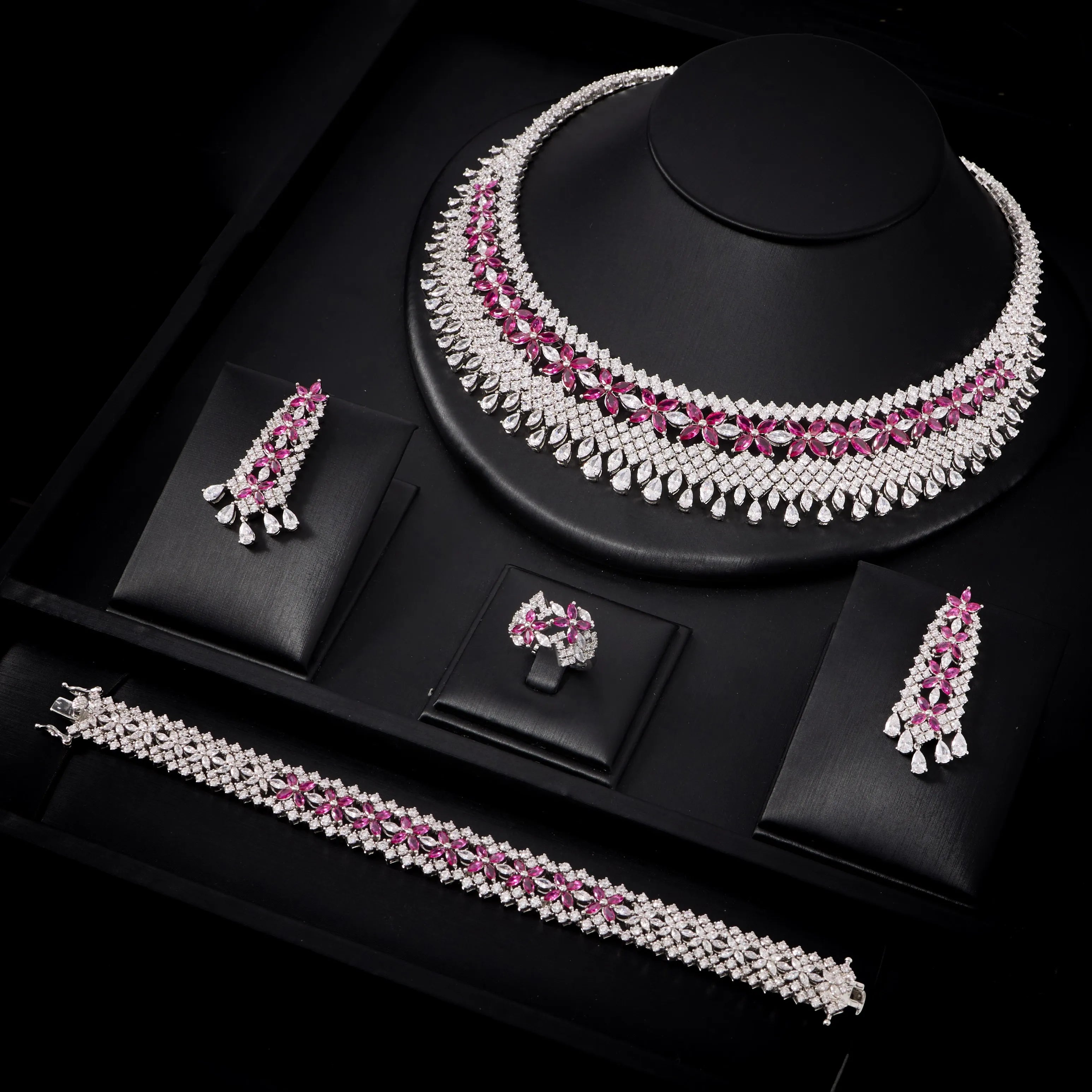 Luxury Double Layer Cubic Zircon Bridal Necklace Set