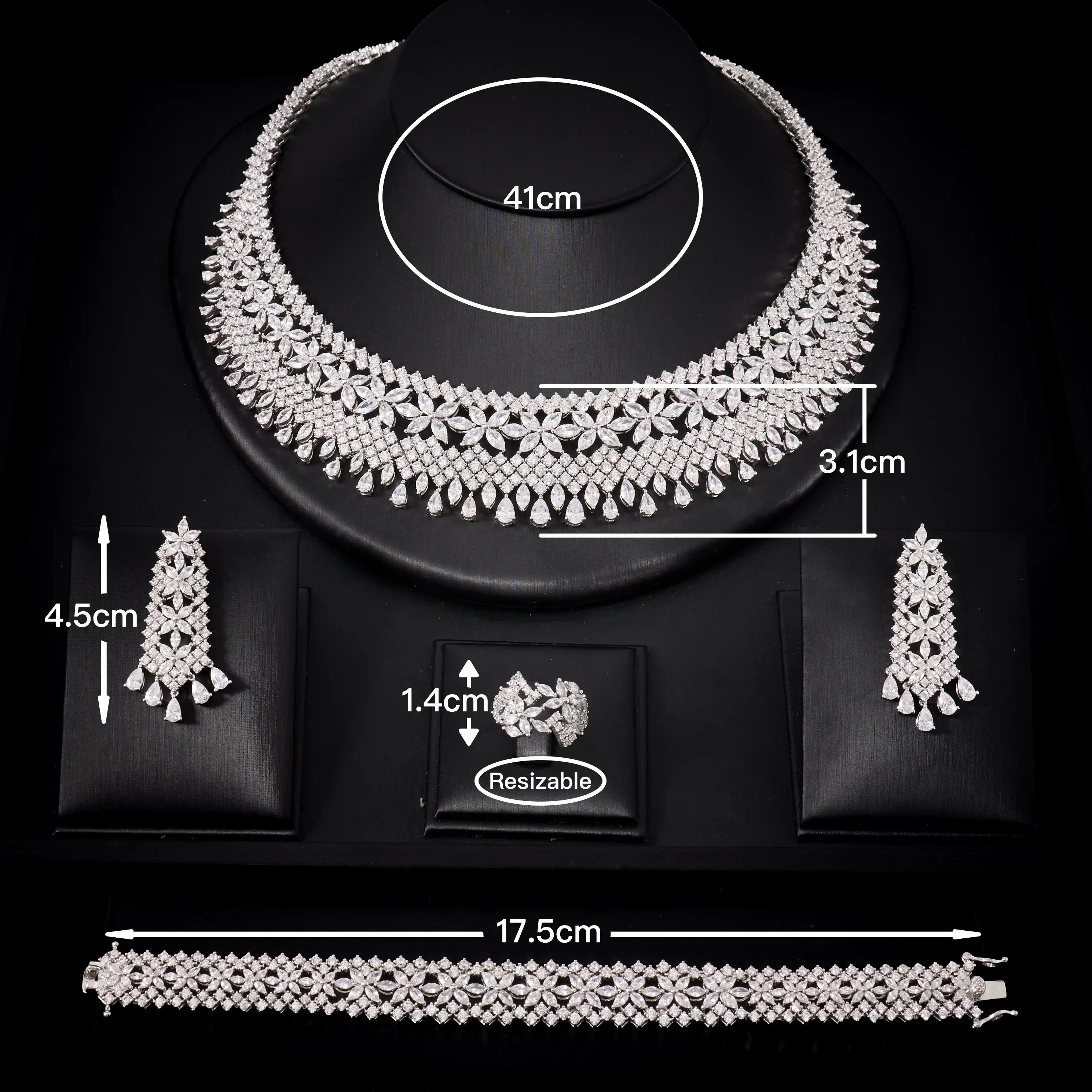 Luxury Double Layer Cubic Zircon Bridal Necklace Set