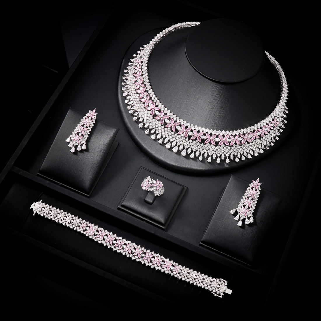 Luxury Double Layer Cubic Zircon Bridal Necklace Set