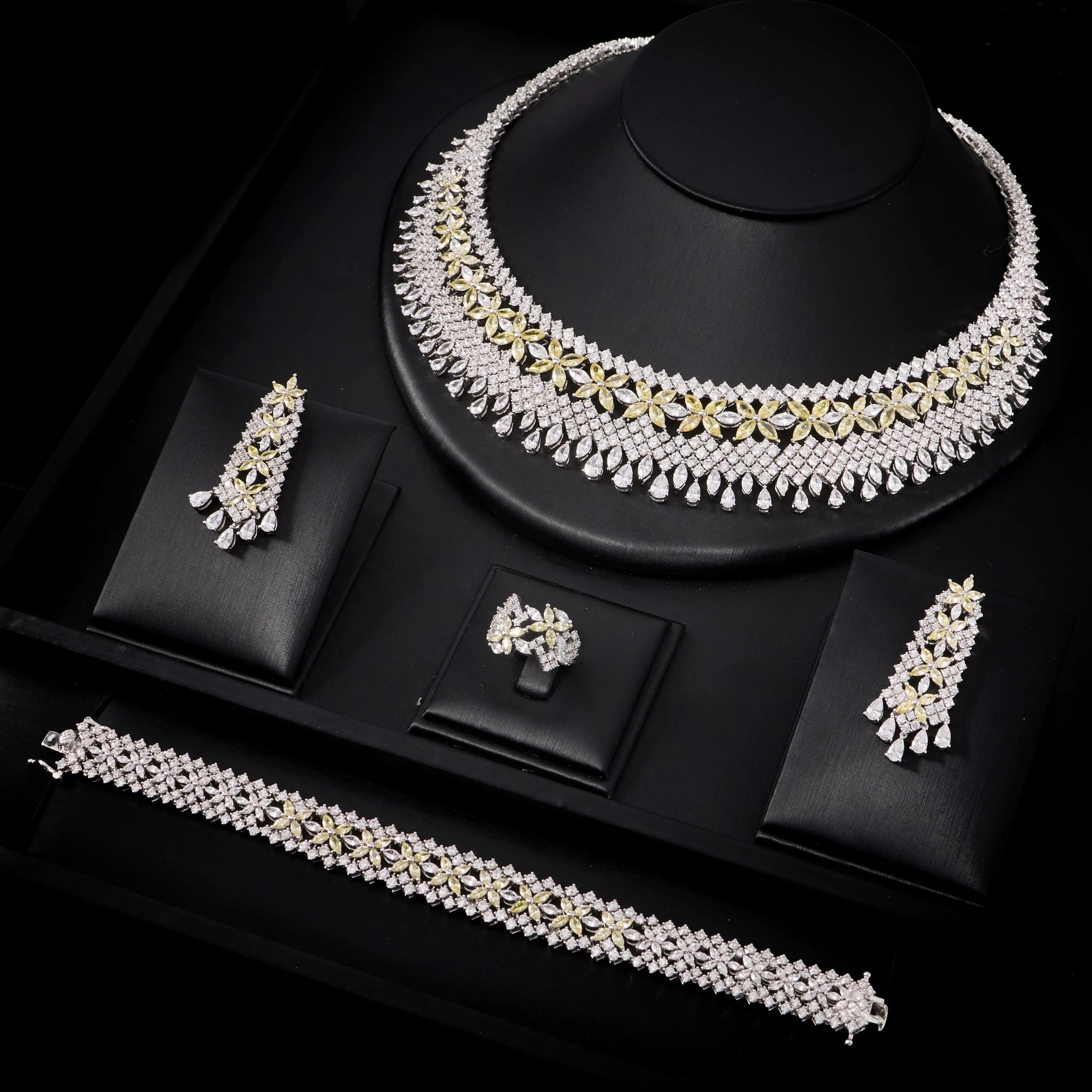 Luxury Double Layer Cubic Zircon Bridal Necklace Set