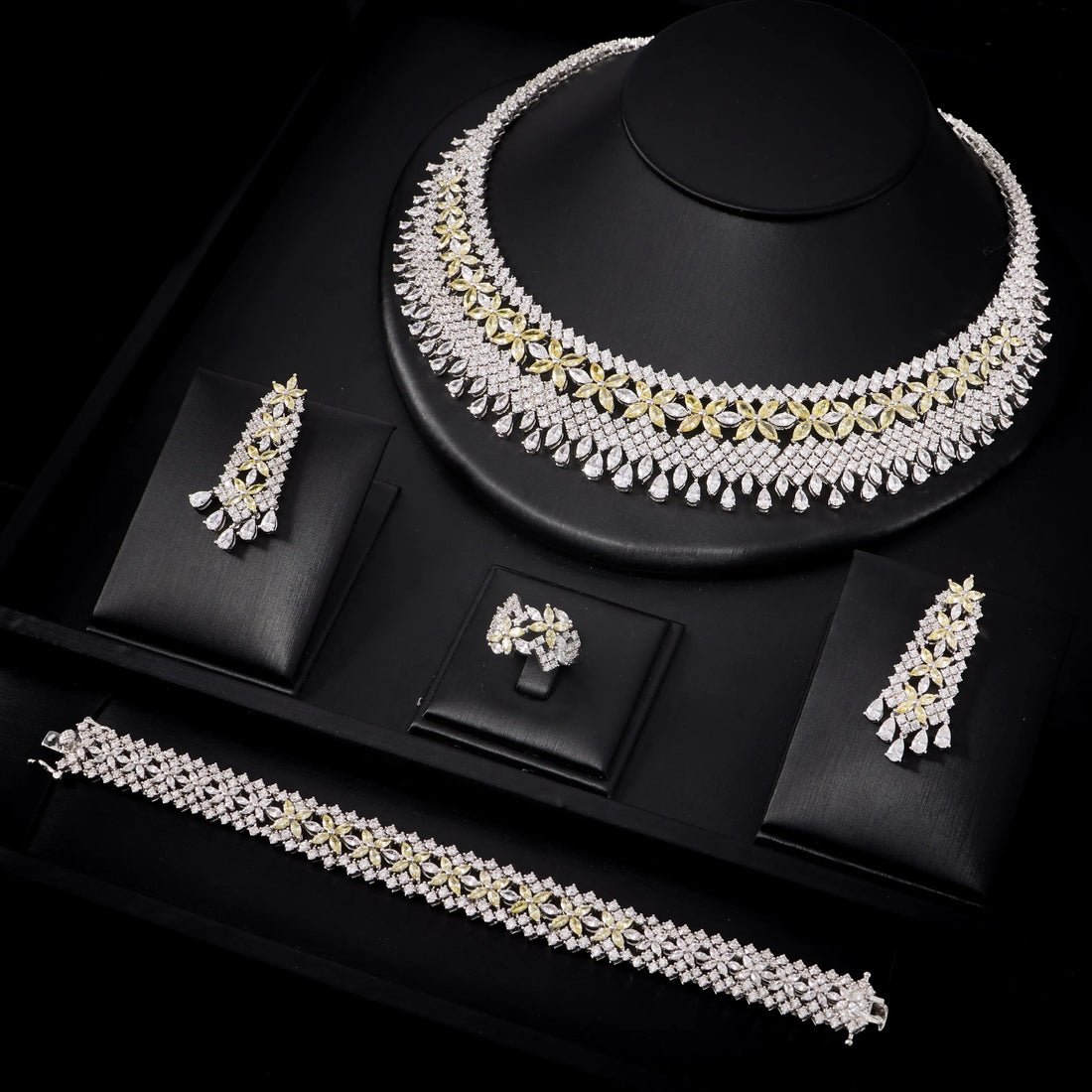 Luxury Double Layer Cubic Zircon Bridal Necklace Set