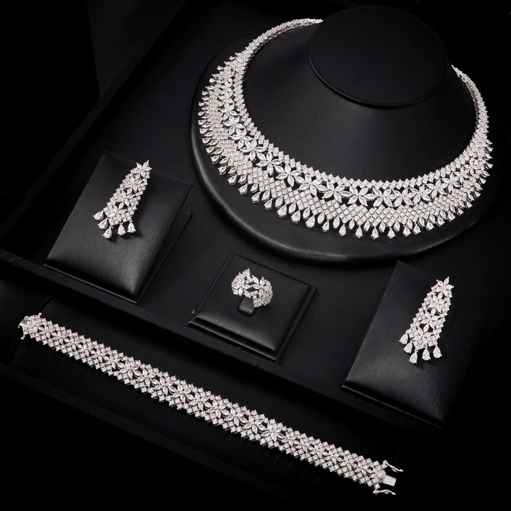 Luxury Double Layer Cubic Zircon Bridal Necklace Set