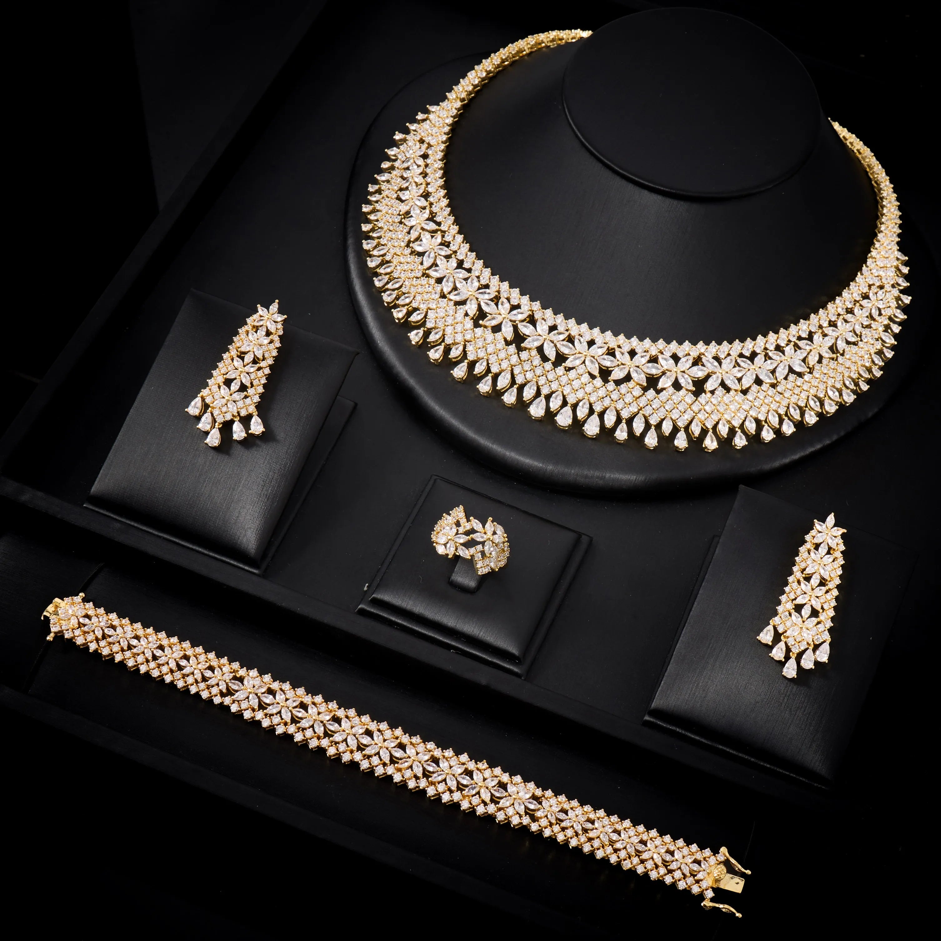 Luxury Double Layer Cubic Zircon Bridal Necklace Set