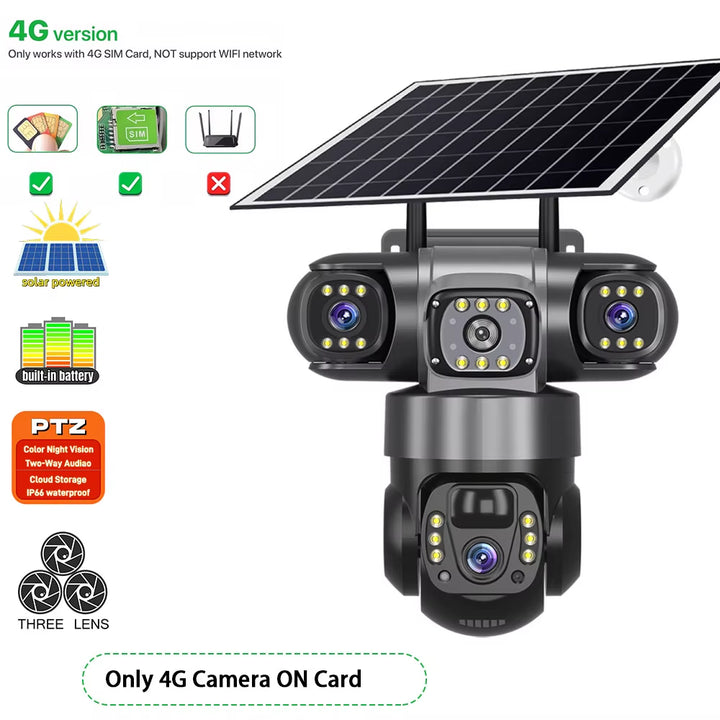 15MP High End Solar Camera Three Lens Built-In Battery CCTV Security