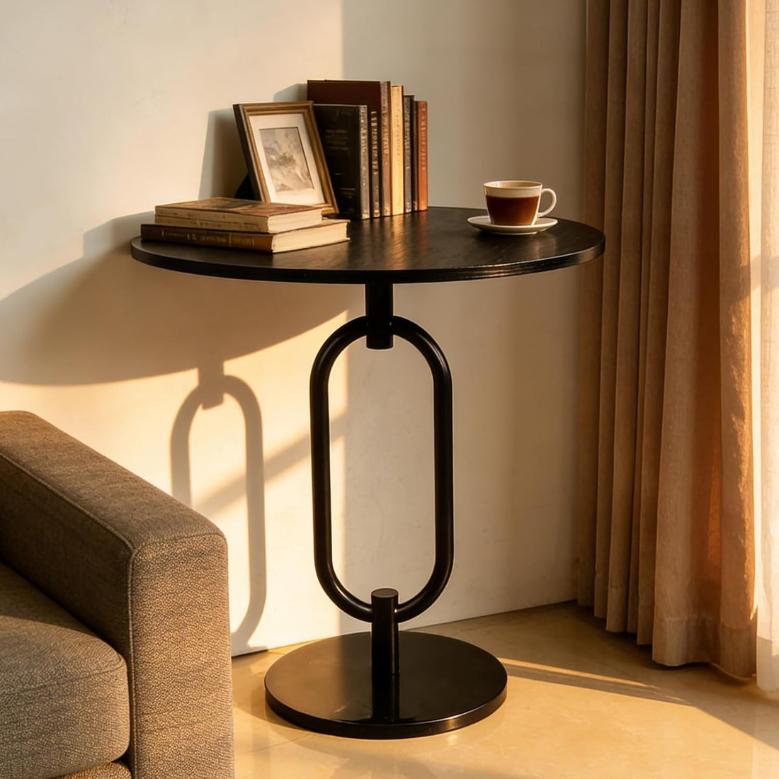 17In Black round Side Table Heavy Duty Modern End Table Stable Sofa Side Table with Marble Base Integrated Accent Coffee Table Nightstand for Living Room Bedroom Backyard