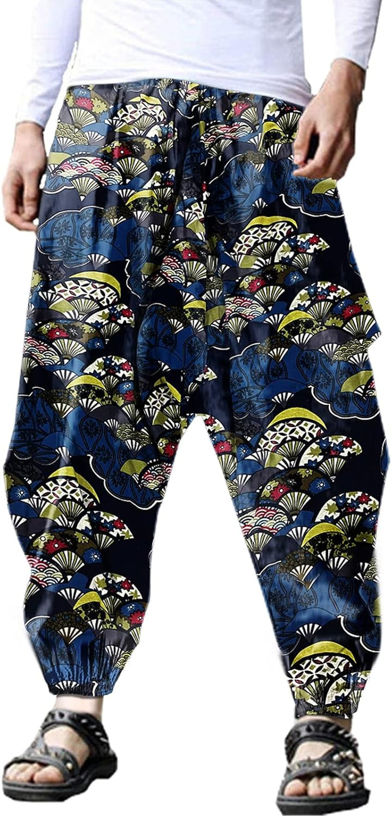 Mens Casual Pants Loose Stretchy Waist Trousers