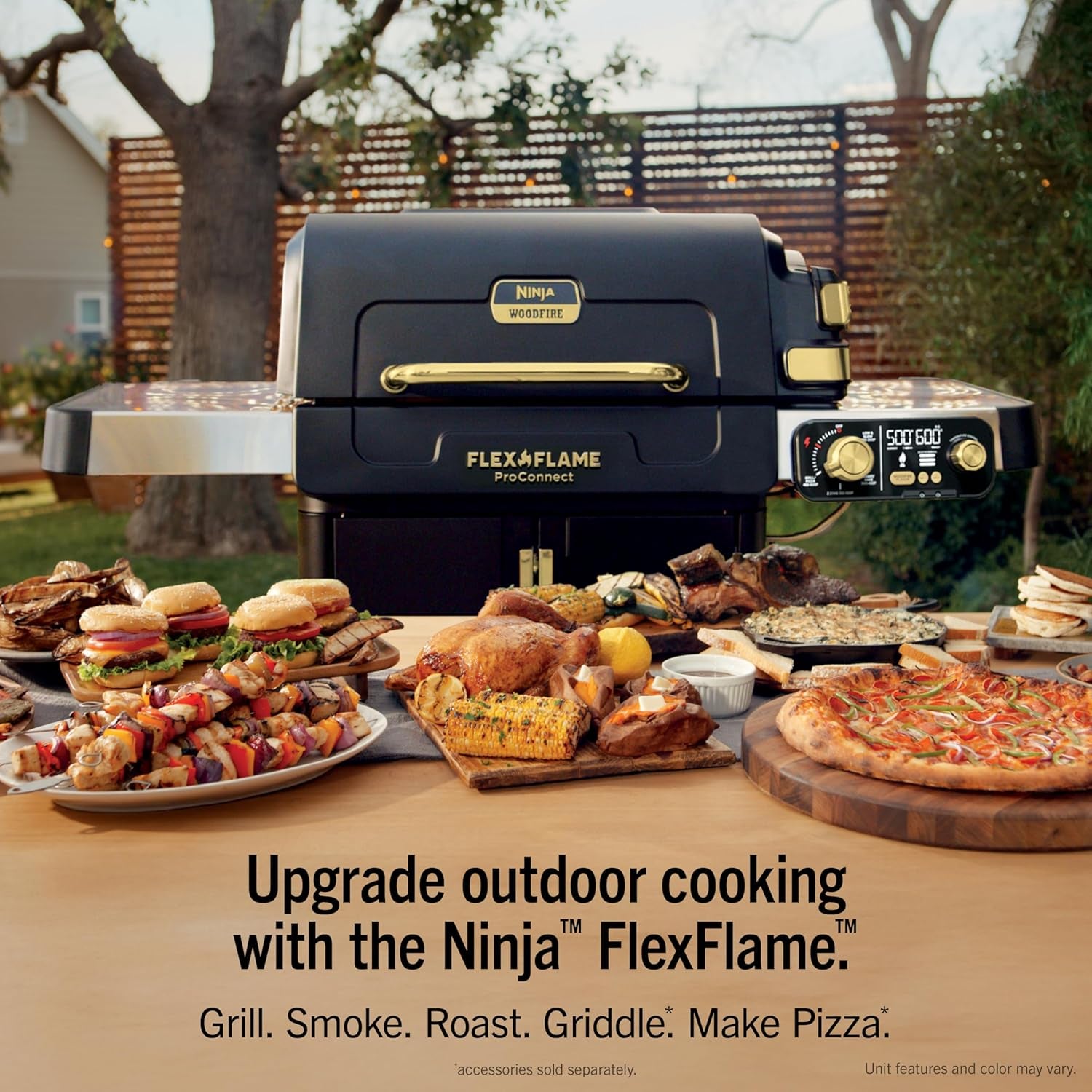 Flexflame Proconnect Grill & Smoker | 5-In-1 Smart Cooking System | Electric & Propane | App-Connected | 3-Burner Digital Control | Roast, Griddle & Pizza Maker | Black/Gold | PG305