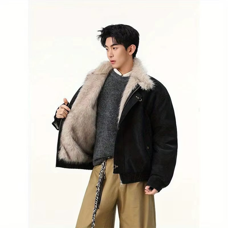 Mens Leather Streetwear Stylish Fur Jacket