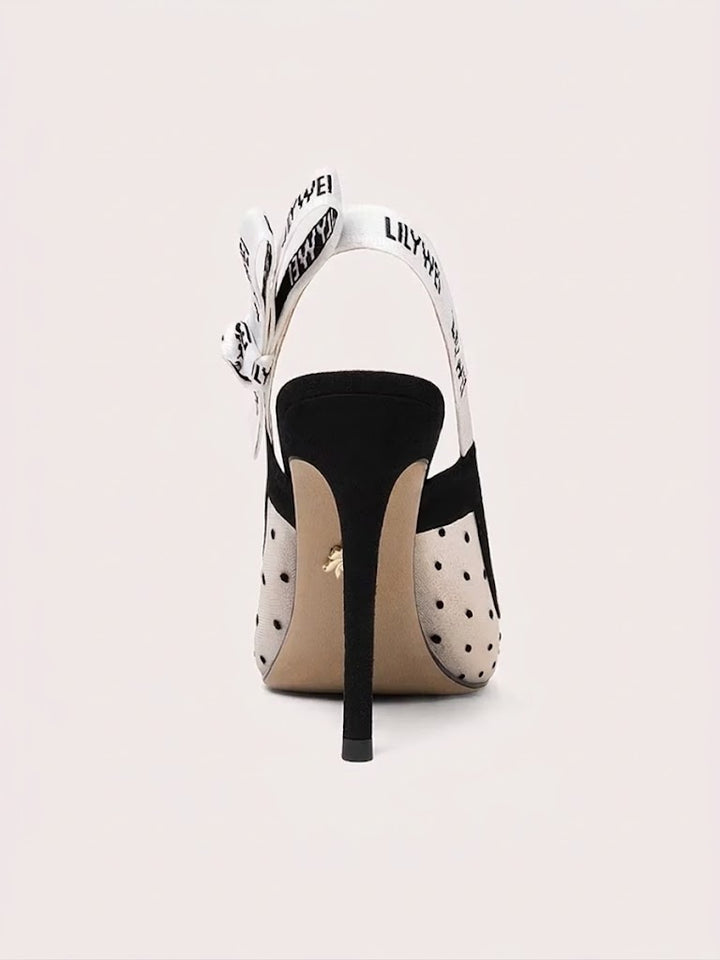 Women’s Pointed-Toe Mesh High-Heel Sandals with Bow Detail