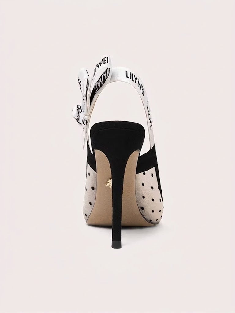 Women’s Pointed-Toe Mesh High-Heel Sandals with Bow Detail