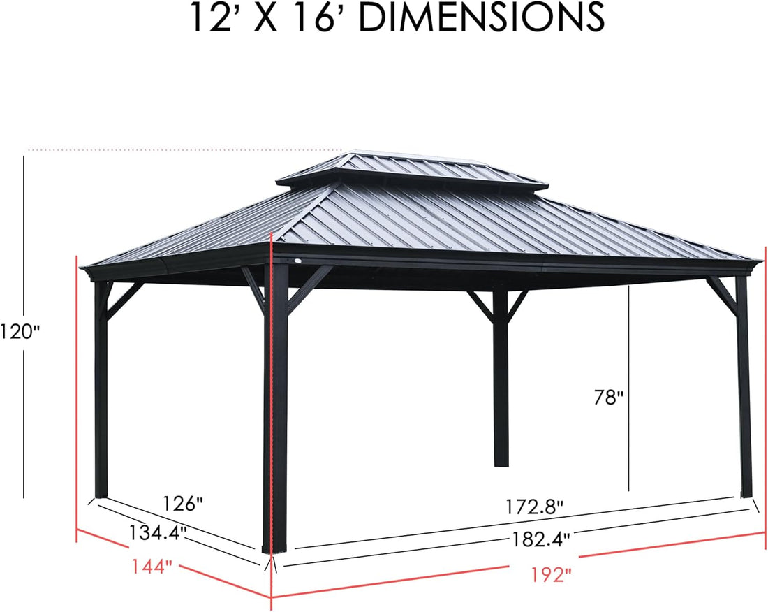 Modern Hardtop Aluminum Metal Gazebo with Galvanized Steel Double Roof 