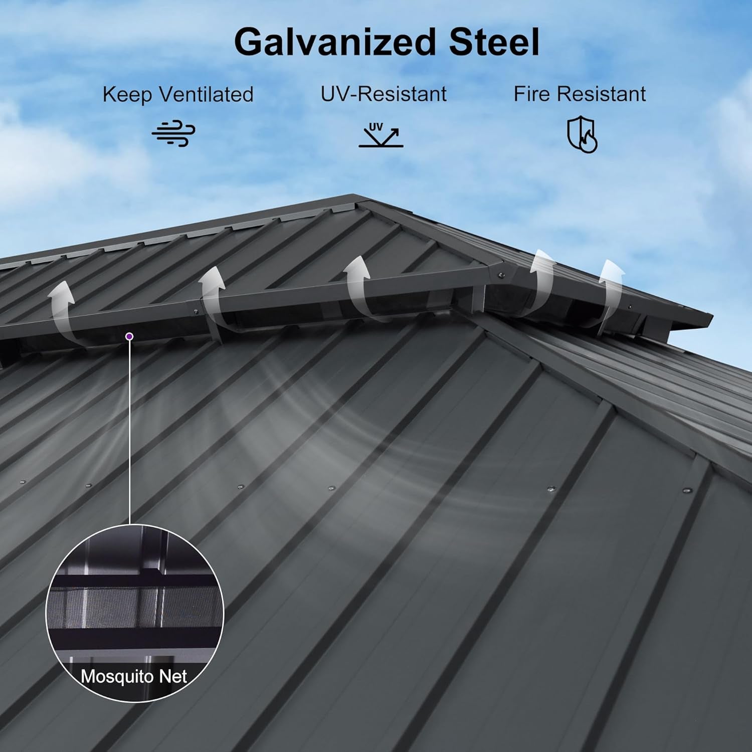 Permanent Hardtop Gazebo Aluminum Pavilion with Curtains 