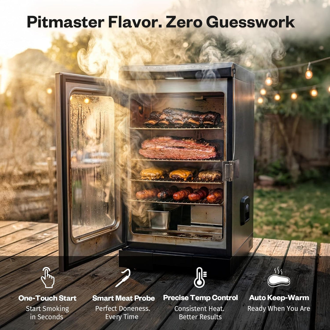 30" Electric Smoker for Outdoors | Built-In Meat Probe up to 6× Longer Smokes on a Single Load | Side Chip Loader for Smoking | Bigger Batches with 725 Sq in Cooking Area, Mist Silver