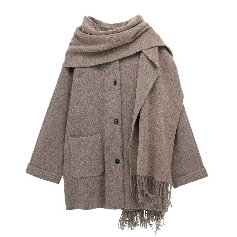 Scarf Plush Jackets for Women Long Sleeve Winter Coat Female Outerwears Warm Long Jacket Woman Vintage Coat for Women