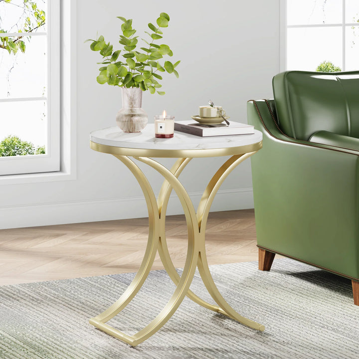 White Gold Side round End Table Modern Small Coffee Table
