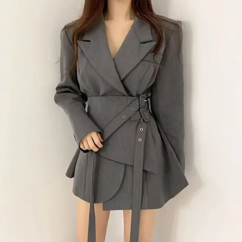 New Fusion Contrast Color Fashion Blazer Dresses for Women High Waist Trendy Wear