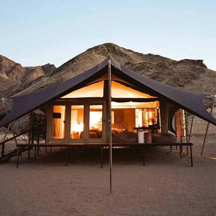 2 Person Grade 9 Windproof African Safari Tent Lodge Luxury Canvas Kenya House for Living in Rainforest