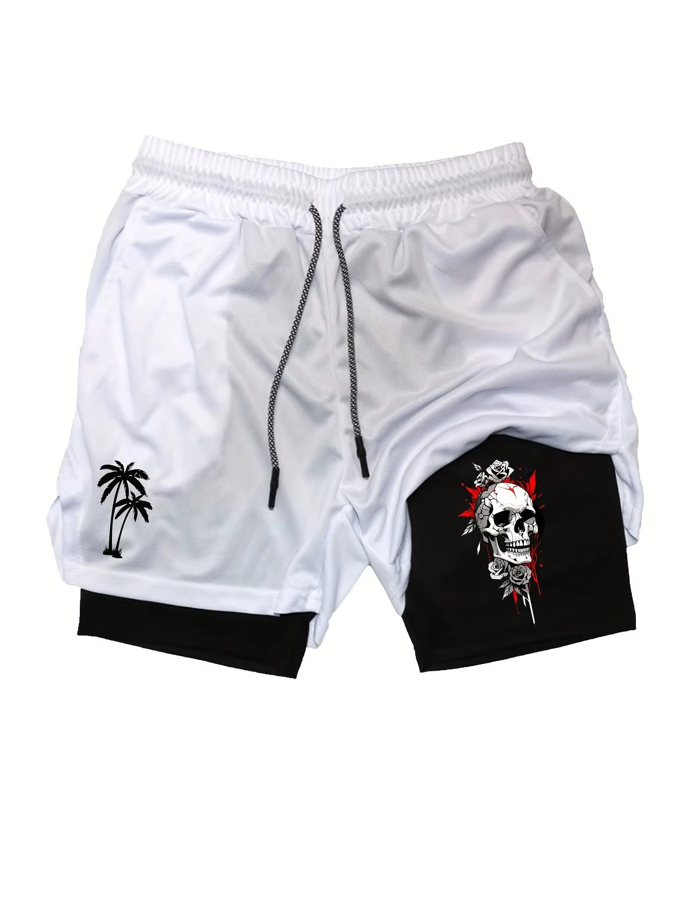 Mens Printed Casual Double Layer Shorts Running Fitness