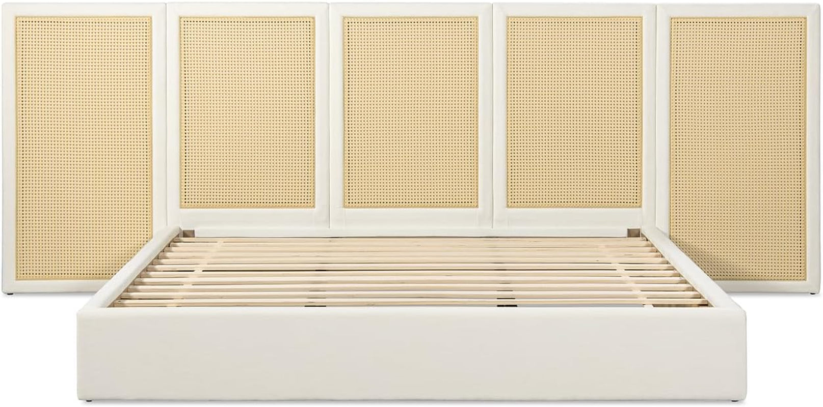 New Upholstered Bed Frame - Rattan Bedframe with Extended Cane Headboard 
