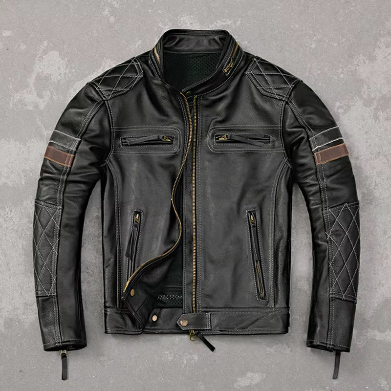 Genuine Leather Jacket Men Top Layer Cowhide Coats Spring Autumn Leather Coat Mens Moto & Biker Jackets Jaqueta Masculina