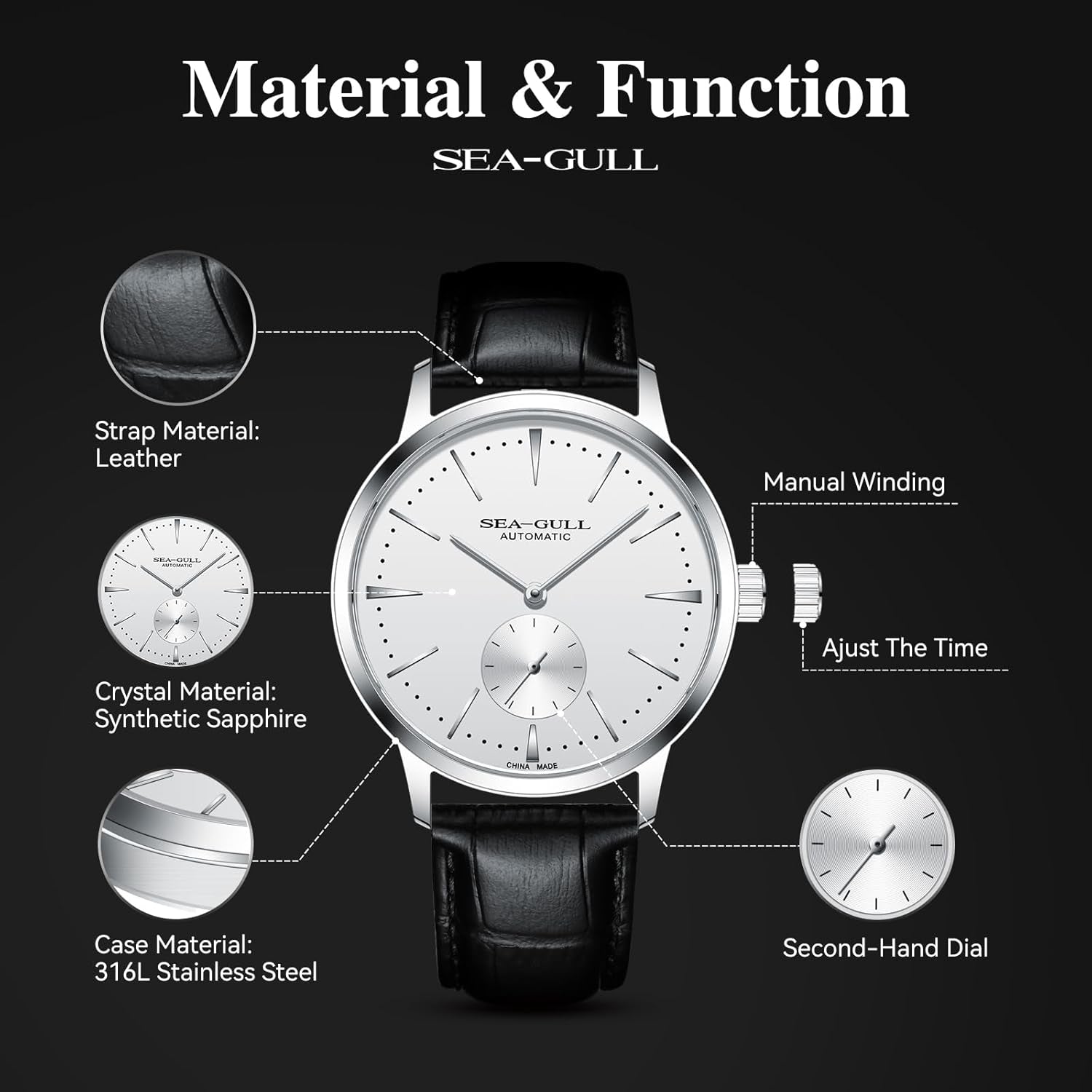 Mens Classic Leather Strap Vintage Watch