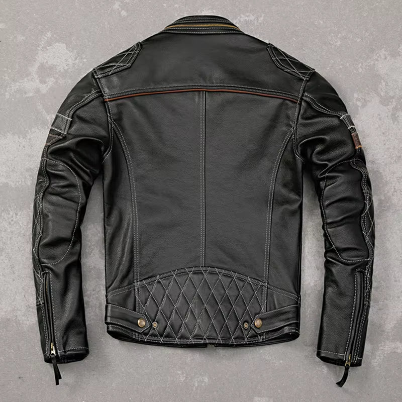 Genuine Leather Jacket Men Top Layer Cowhide Coats Spring Autumn Leather Coat Mens Moto & Biker Jackets Jaqueta Masculina