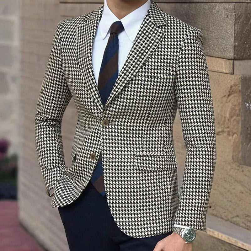 New Mens Plaid Blazer Casual Formal Blazer Jacket