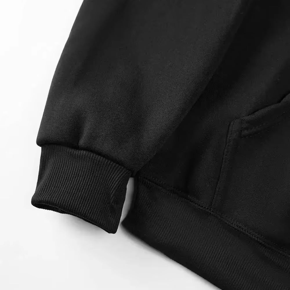 Men's Printed Hoodies Pullover Loose Black Sweatshirt