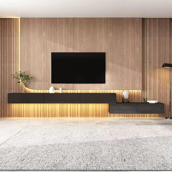 Modern Wall-Mounted TV Stand with Glossy Drawers and Lighting