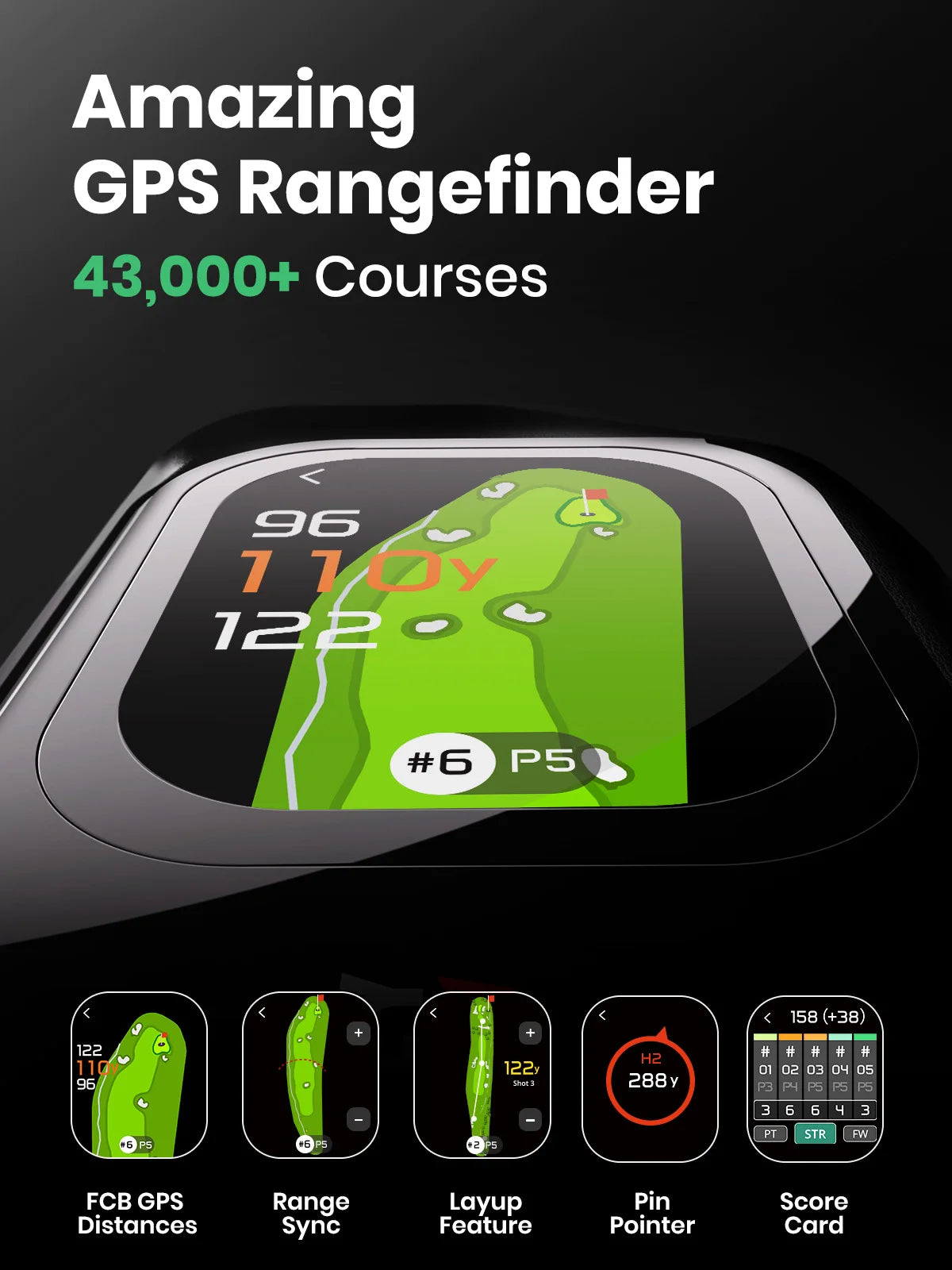 Genpro Multipurpose G1 Golf Rangefinder with Touchscreen GPS & 600Yd Flag-Lock