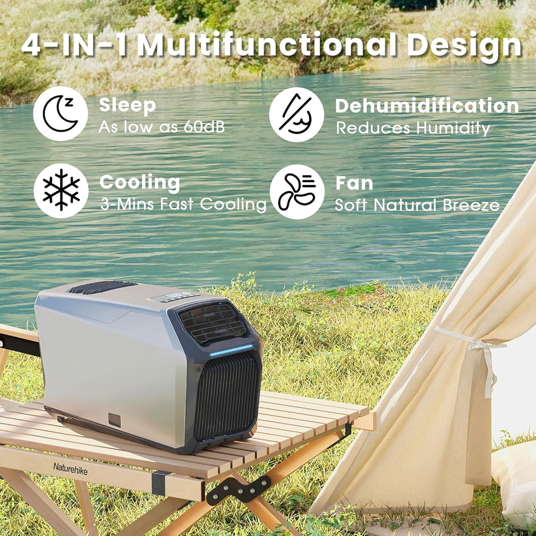 8000BTU Portable Camping Air Conditioner for Tent, 550W Consumption Quiet Tent AC Unit Coolings up to 300 Sq. Ft. for Camping, Truck, RV, Van, Car Cooling, Outdoor or Indoor Use