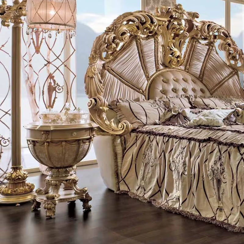 New Baroque Classical Golden Home Hand Carved King Size Bed