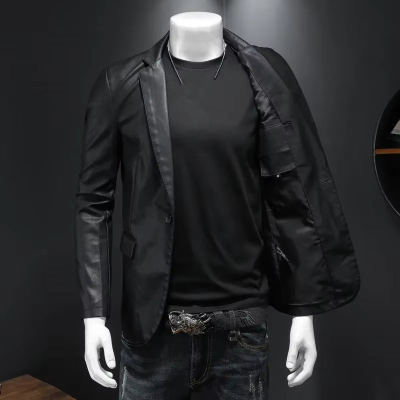 Men'S Casual Leather Dress Suit Coat Casual Pu Blazers Jacket Casual Blazer Jackets Men Leather Jakcets