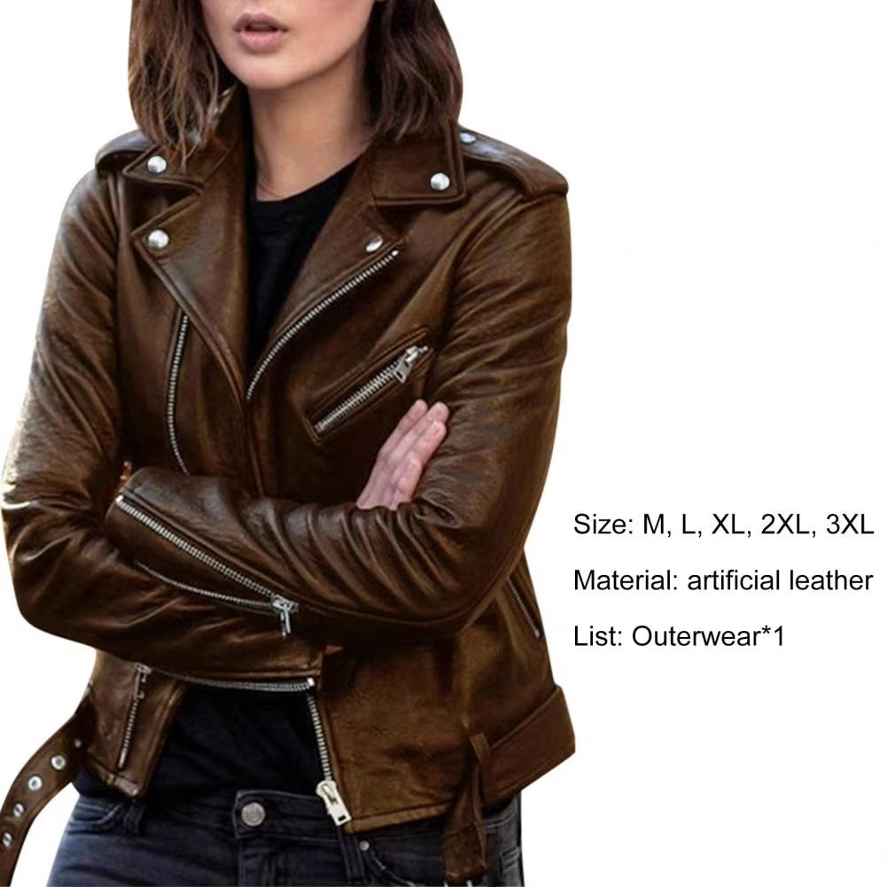 New Stylish Short Jacket Solid Female Moto Biker Jackets Thin Ladies Cool Faux Leather Jacket Slim Short Leather Outwear