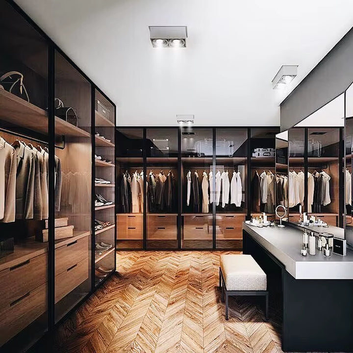 Vermont Made in China Customized Glass Door Walk in Wardrobe Bedroom Furniture Storage Luxury Designs