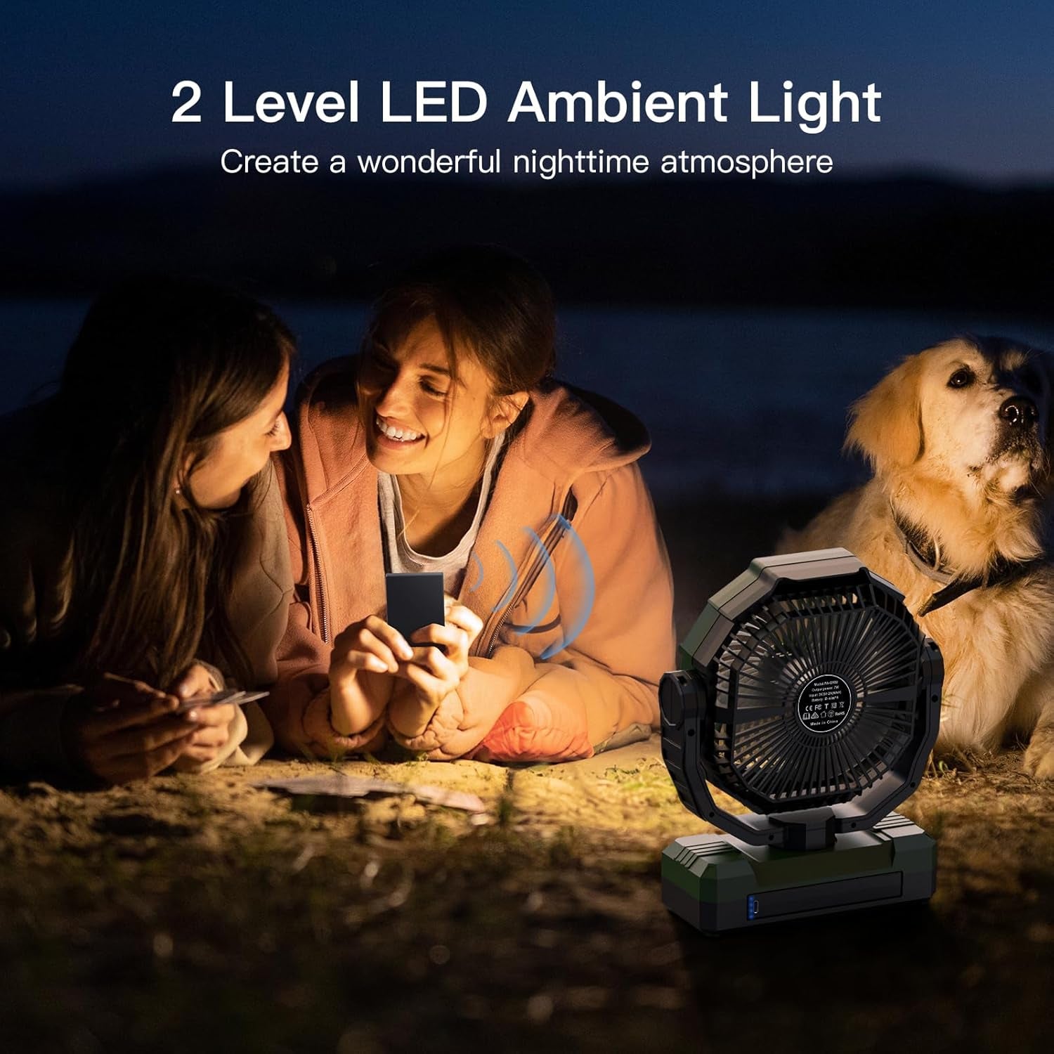 3-In-1 Camping Fan - Portable Fans Rechargeable - 24000Mah Battery Powered Fan with Light & Remote for Indoor, Outdoor, Tent, Travel, Fishing, Jobsite, Gifts for Men Dad Him - Green