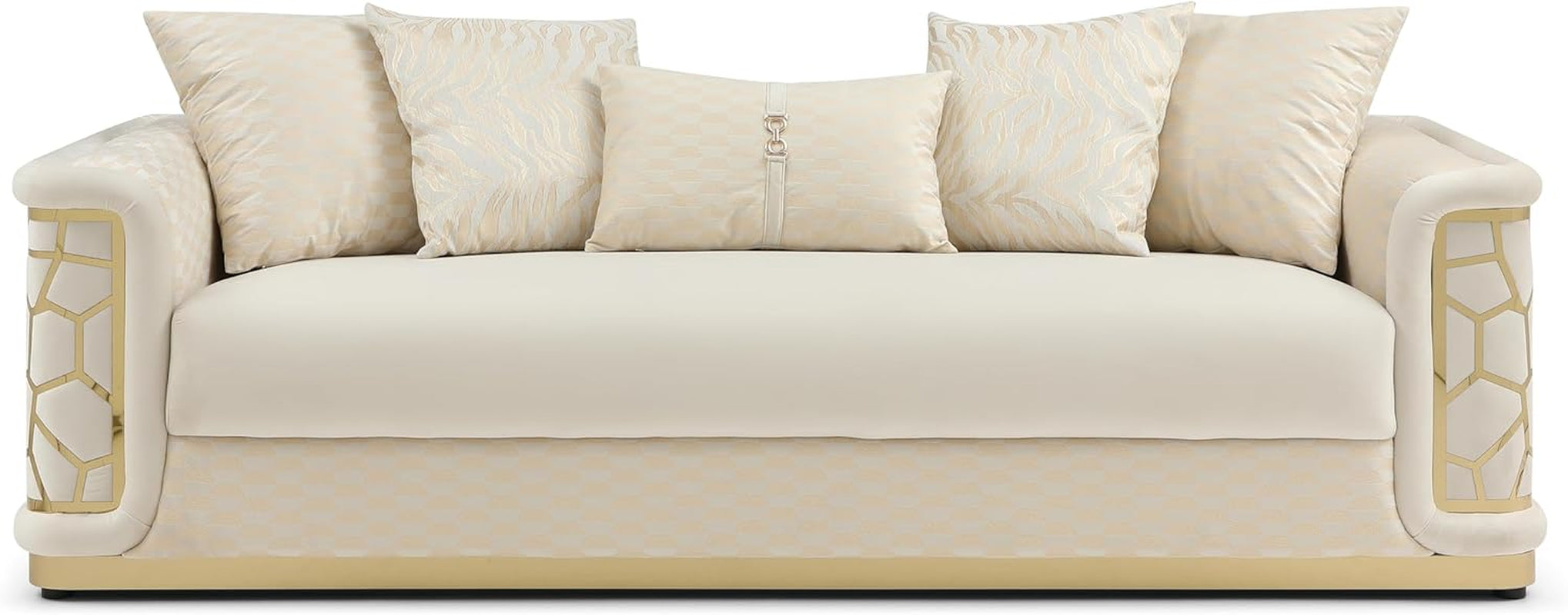 New Velvet Luxury Couch Sofa - Three Seater with Unique Patterned Design and Gold Accents
