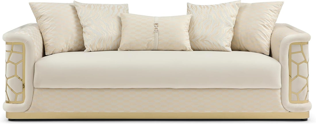New Velvet Luxury Couch Sofa - Three Seater with Unique Patterned Design and Gold Accents