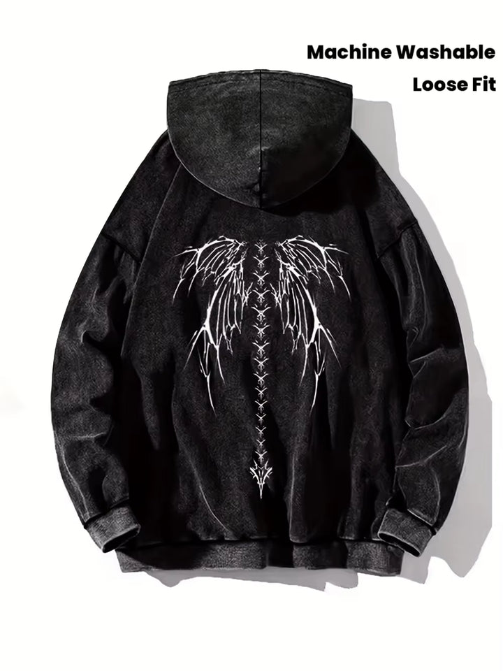 Mens Vintage Printed Hooded Streetwear 