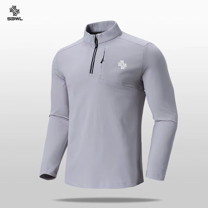 Autumn/Winter Men'S High Quality Outdoor Sports Clothing Stand Collar with a Bottom Shirt Running Fitness Long Sleeve T-Shirt